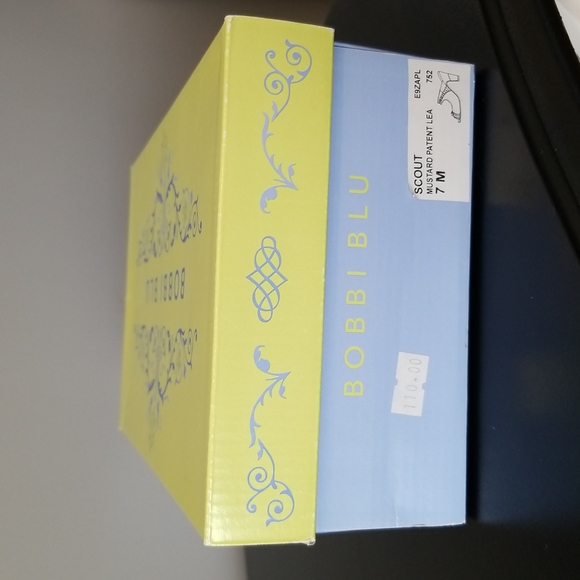 Mustard & grey patent open toe slide in heels - Picture 5 of 5